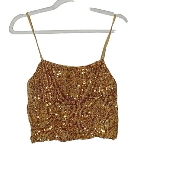 Free People ta da gold sequined top. Size L - Picture 3 of 7